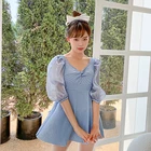 Женский цельный купальник, сетчатый сплошной купальник с коротким рукавом, пляжная одежда с перекрестной шнуровкой, утягивающий купальник, монокини