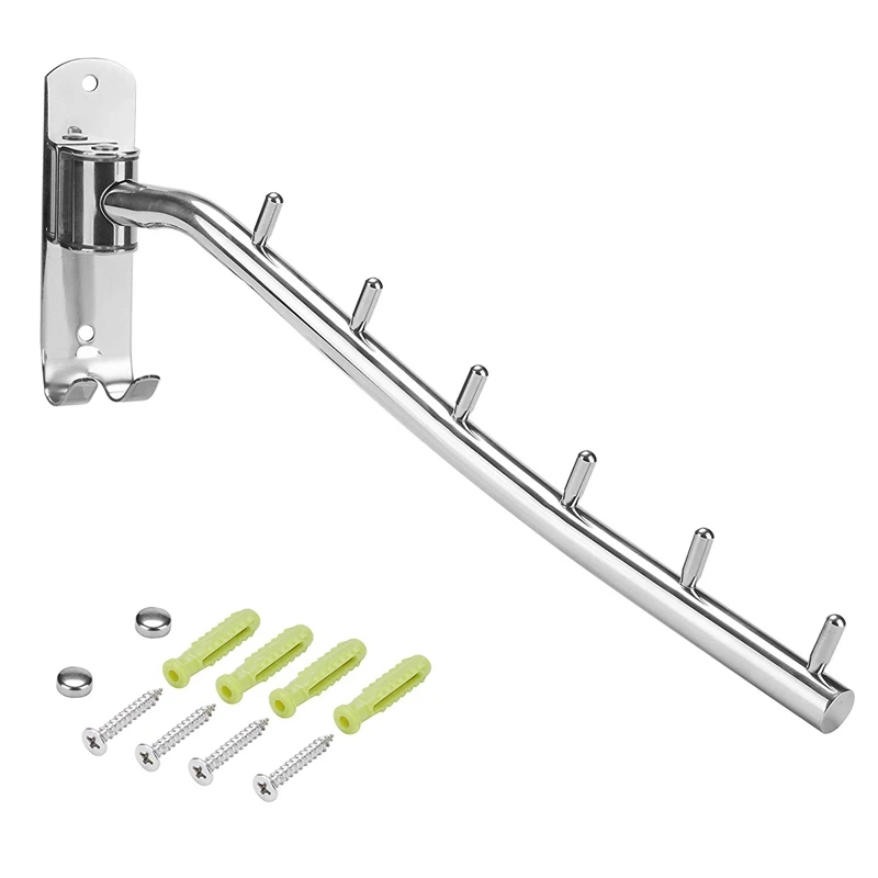

Folding Clothes Rack, Stainless Steel Wall Mounted Clothes Hanger with 6 Hooks Heavy Duty Swing Clothes Holder Closet Storage Or