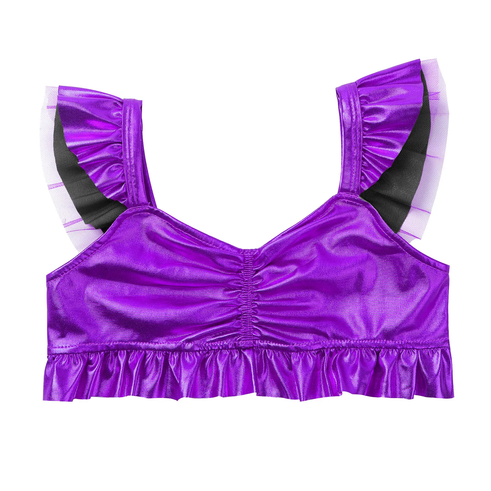 Маленькие дети девочки расклешенный рукав металлик Русалка кроп-топы с