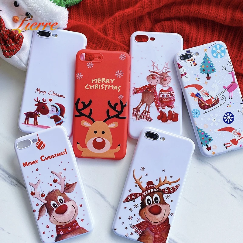 

LierreRoom Cherry christmas Phone Case For iphone 11 ProMax 11 Pro XS XR Phone Christmas Decoration For iphone XsMax 7P/8P Elk