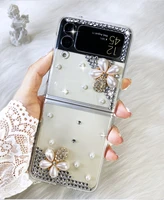 luxury bling crystal transparent phone case for samsung galaxy z flip 3 shiny diamond cover for zflip 4 zflip 5g etui funda capa