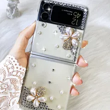 Luxury Bling Crystal Transparent Phone Case For Samsung Galaxy Z Flip 3 Shiny Diamond Cover For Galaxy Z Flip 5G Etui Funda Capa