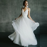 simple v neck backless wedding dress boho bride dress vestido de novia soft tulle a line bridal gown customized