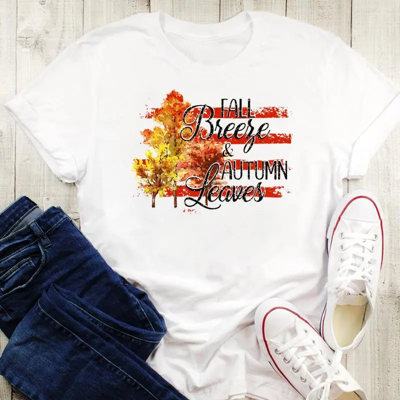 

Halloween Thanksgiving Truck 90s Trend Happy Fall Autumn Graphic Print Tees Women Tops Tshirt Cartoon Female T-Shirt
