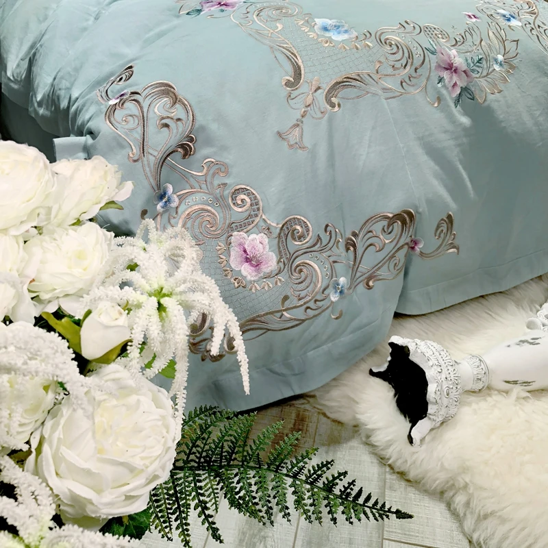 

600TC Cotton Embroidery Queen King Bedding set Luxury Bed set Duvet cover Bedlinens Bed cover juego/ropa de cama parure de lit