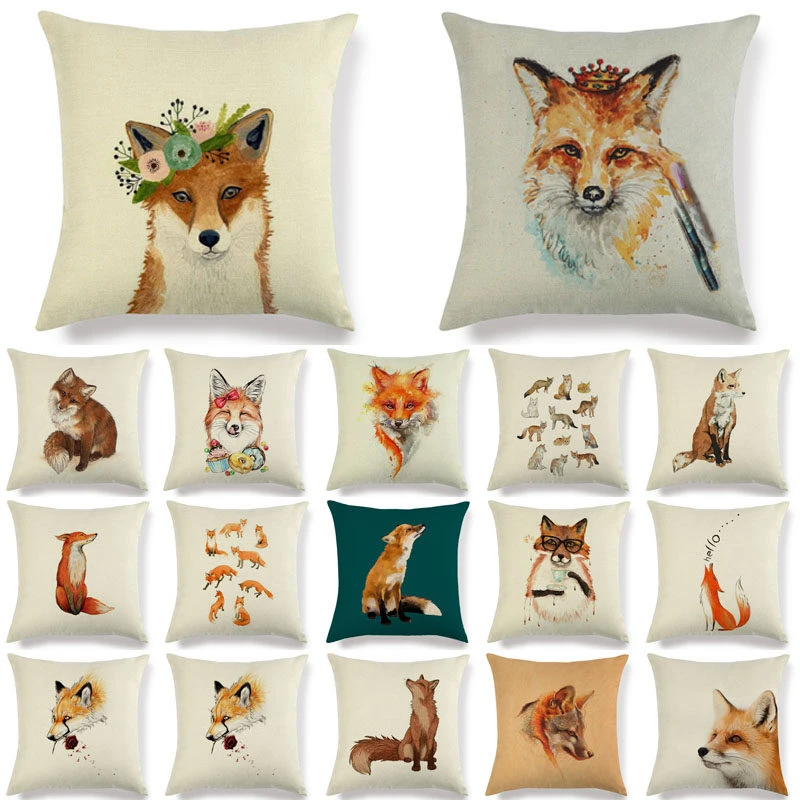 1 Pcs Kawaii Fox Pattern Cotton Linen Throw Pillow Cushion Cover Car Home Sofa Bed Decorative Pillowcase Funda Cojin 40636