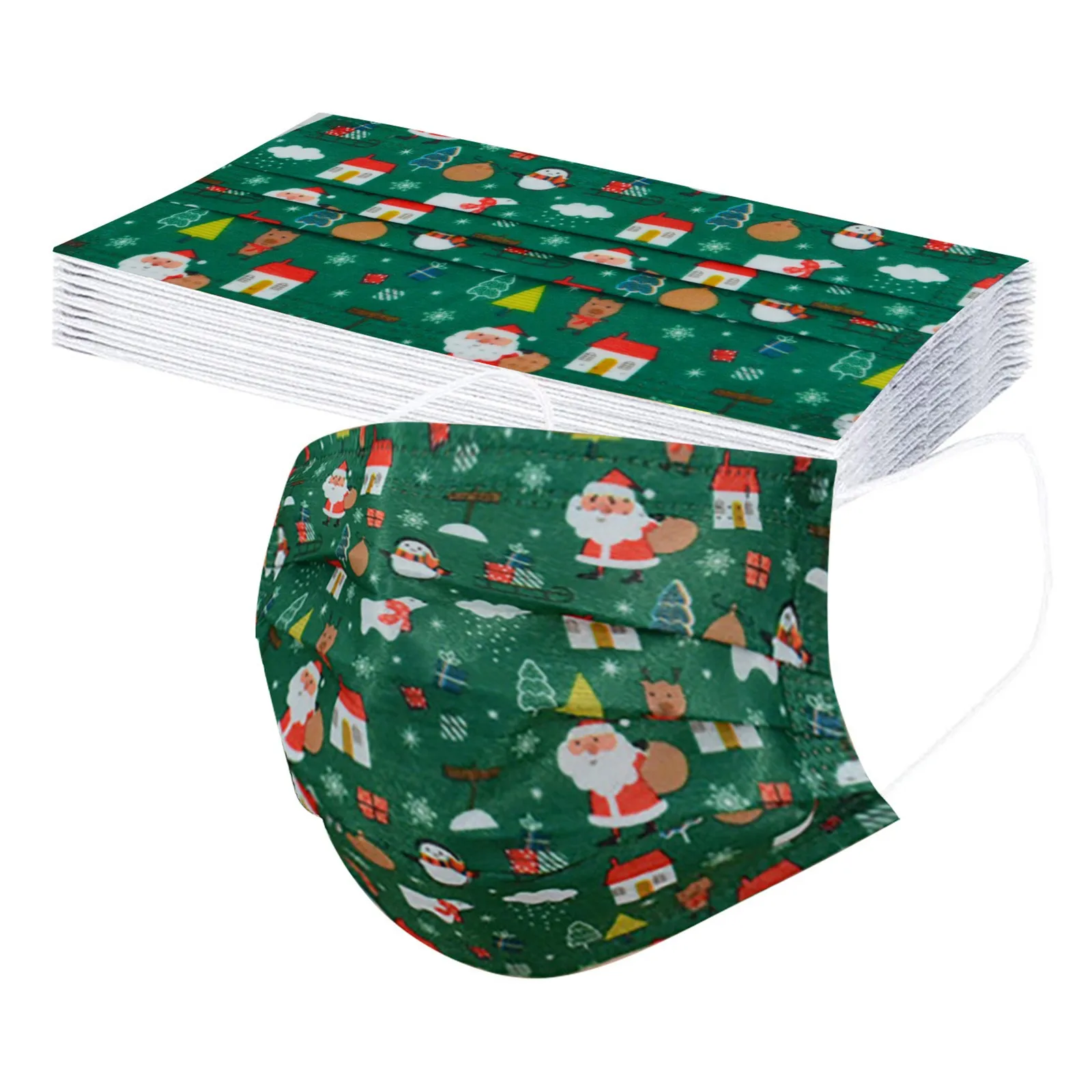 Маска для лица Новогодняя одноразовая из нетканого материала с 3-слойным