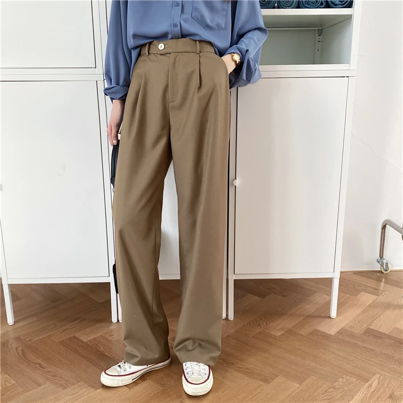 

Woman's Loose Slim Straight Mop Wide Leg Pants Casual Vintage High Waist Trousers Korean All-match Drape Solid Color