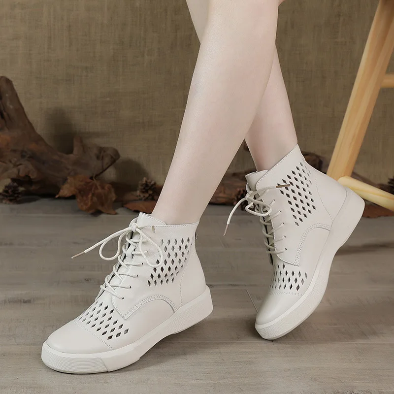 

Ботинки мартинсы из натуральной кожи на плоской подошве, женские летние дышащие ботинки из яловой сетки, женская обувь из мягкой воловьей кожи с отверстиями