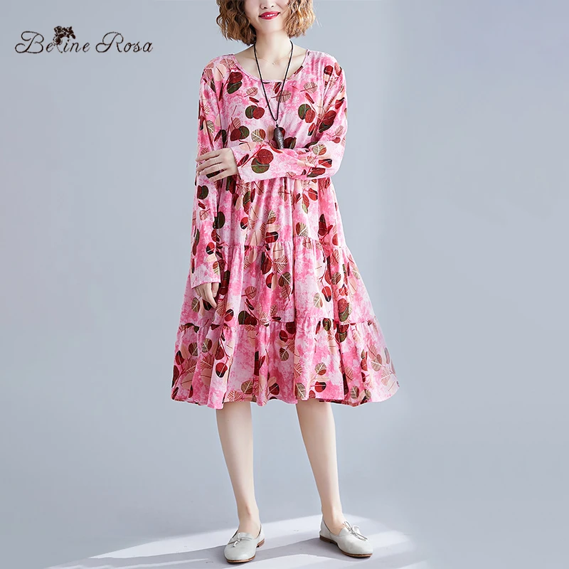 Хлопковое льняное платье с цветочным рисунком BelineRosa Элегантное женское принтом