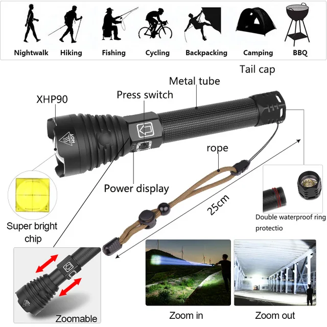 Новый XHP90 самый мощный светодиодный вспышка светильник XLamp 18650 26650