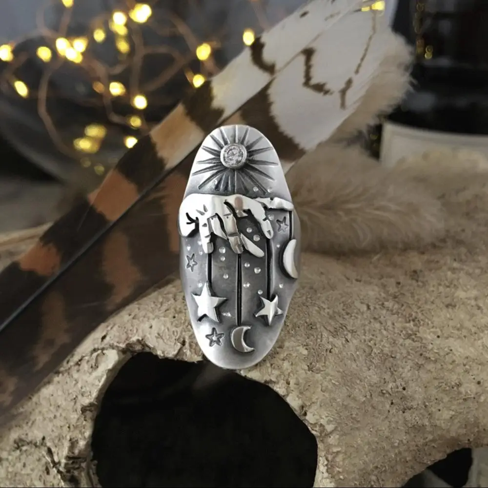 Цвет: старое серебро кольцо штамп кольца с рисунком Луна Звезды фон дизайн