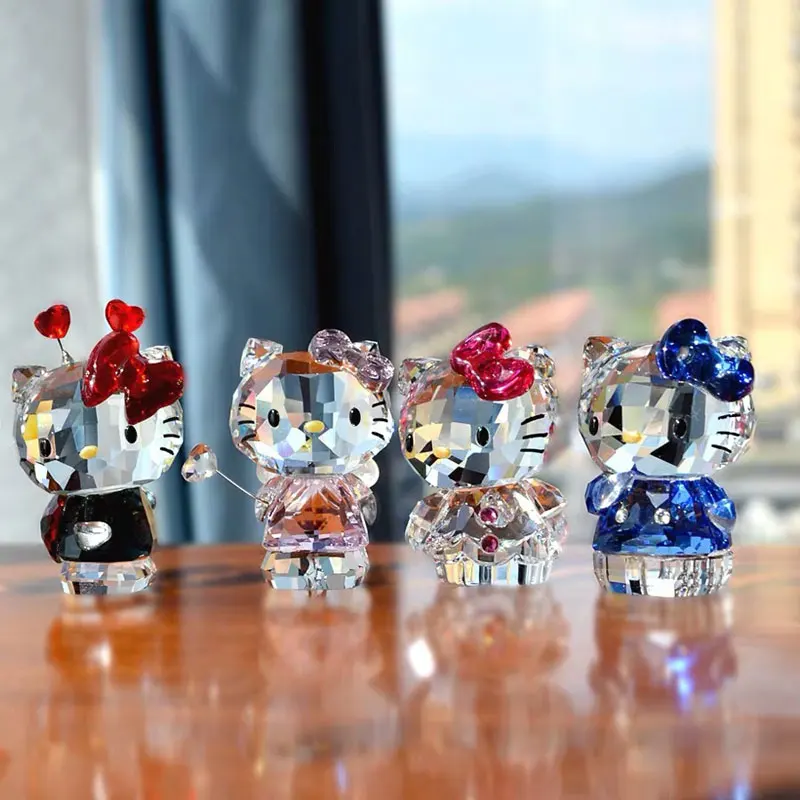 

Exquisite Crystal Cartoon Cat Figurines Car Ornament Cat Aniaml Paperweight Wedding Gift Multicolor Interior Home Table Decor
