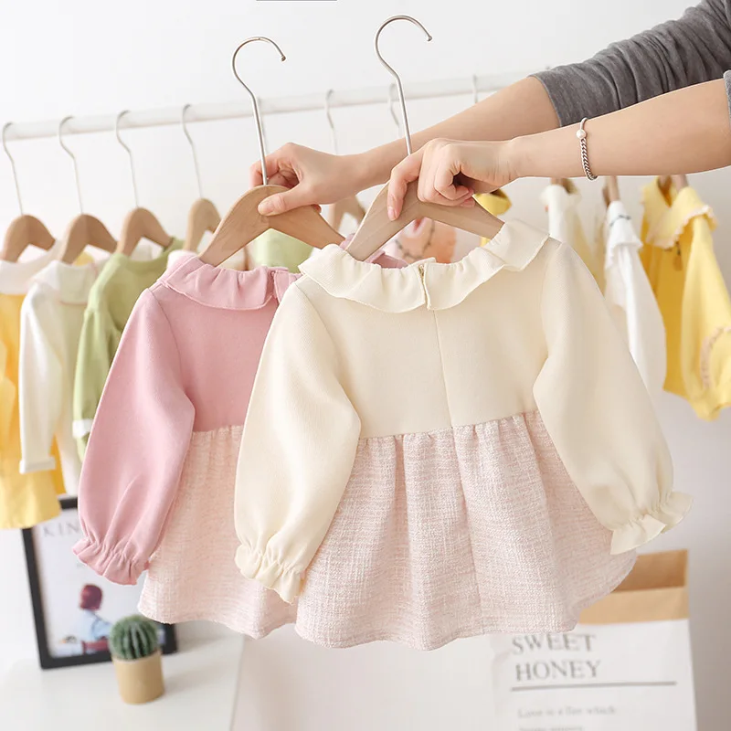 Весеннее плиссированное платье пачка с длинным рукавом и бантом для маленьких