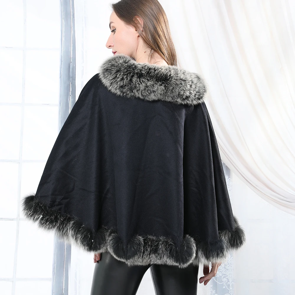 Модная свободная накидка из натурального Лисьего меха кашемировое пальто шаль