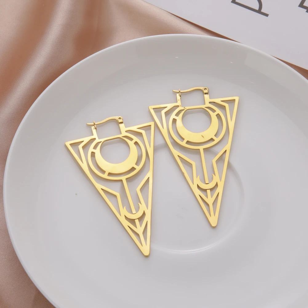 Skyrim Punk Geometric Moon Triangle Earrings for Women Stainless Steel 2022 Vintage Gothic Jewelry Gift Friends | Украшения и