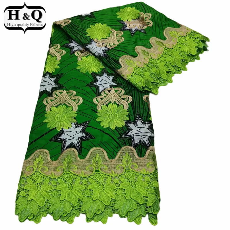 

H&Q fashion nigerian guipure lace african wax fabric high quality embroidery 100% cotton fabrics 6 yards/piece for dress W0922