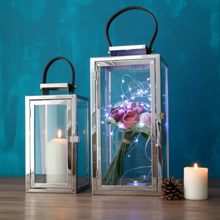 

Style Stainless Steel Wind Lamp Candle Holder Simple Portable Leather Cord Candle Holder Decorative iron art Home Decor