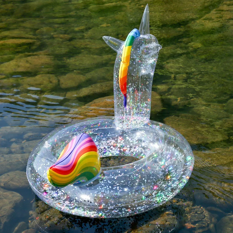 Glitter Ring Swimming Adult Pool Toys Mattress Transparent Water Swim Summer Flamingo Inflatable Bed Unicorn | Спорт и развлечения