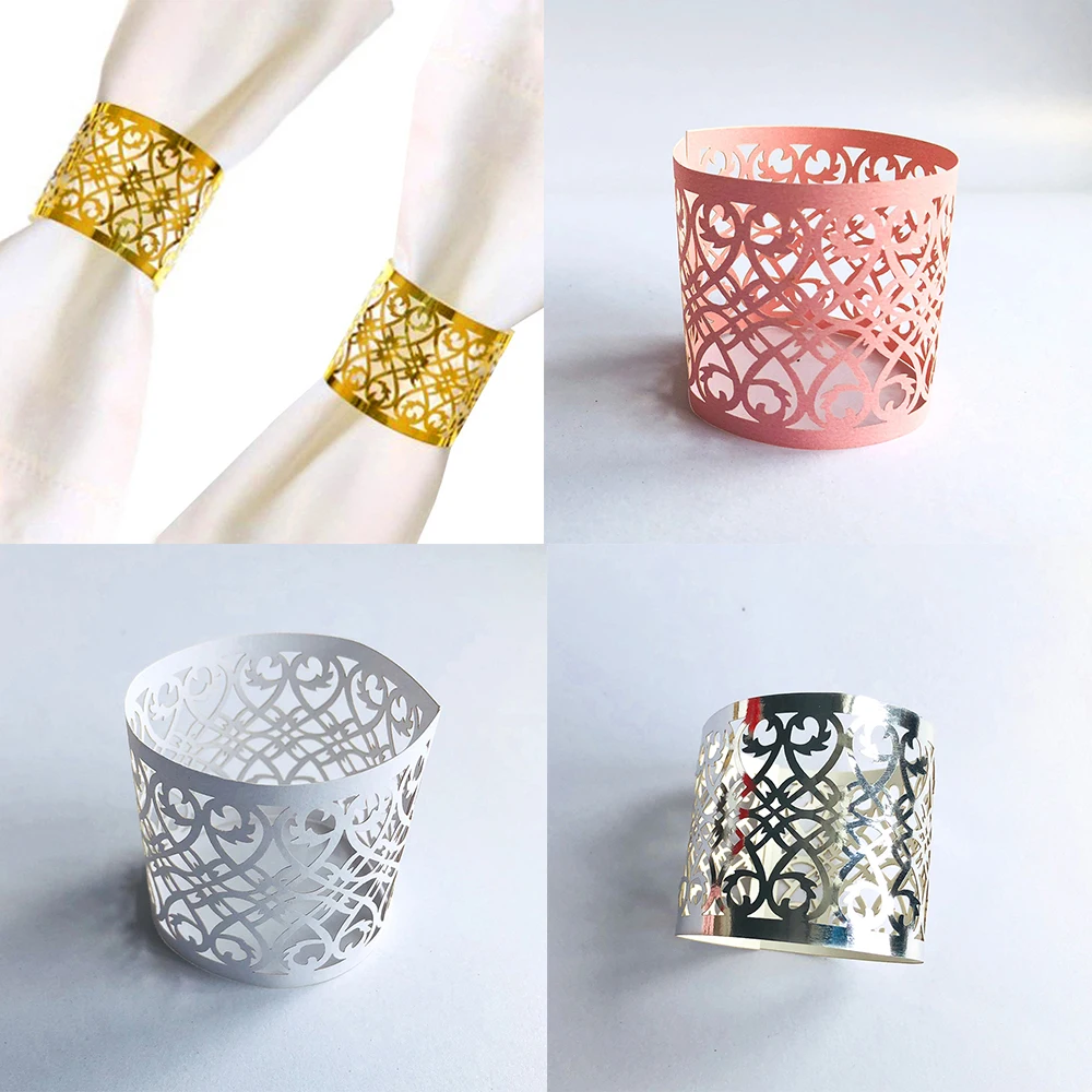 

Home 50pcs Decorative Paper Lace Napkin Rings for Wedding Table Decoration Rhinestone Towel Napkin Rings Holder Party Supplies