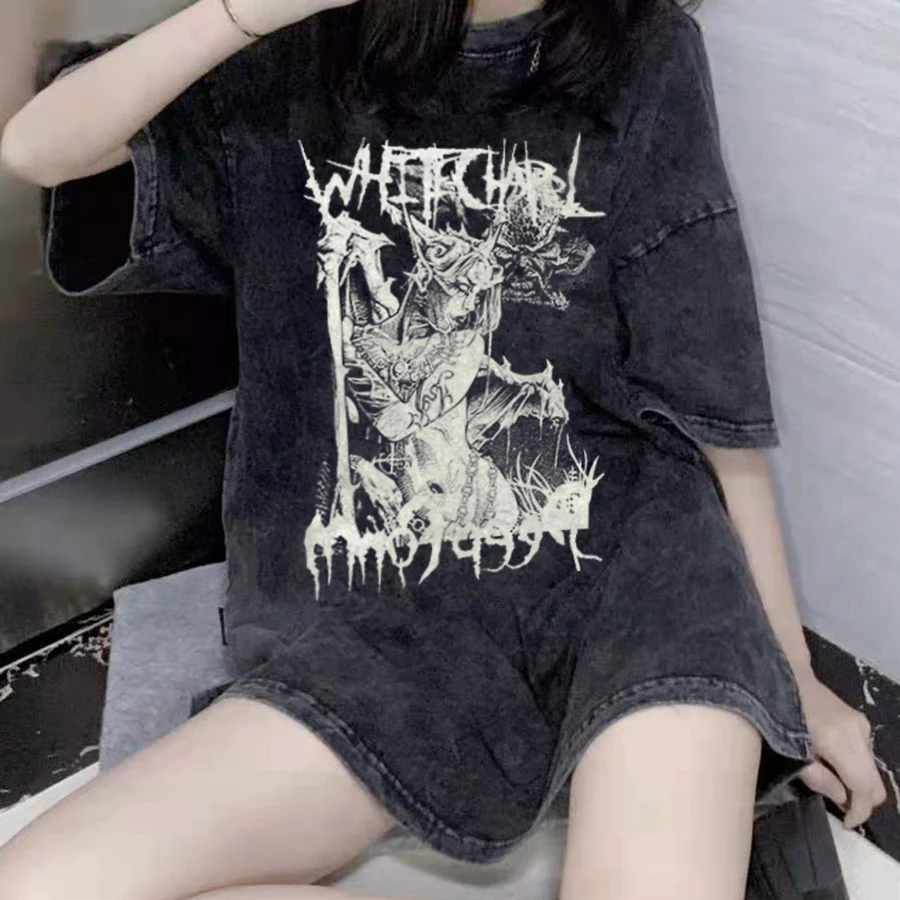 Женская футболка в стиле Харадзюку черная с рисунком эмо из аниме и готических