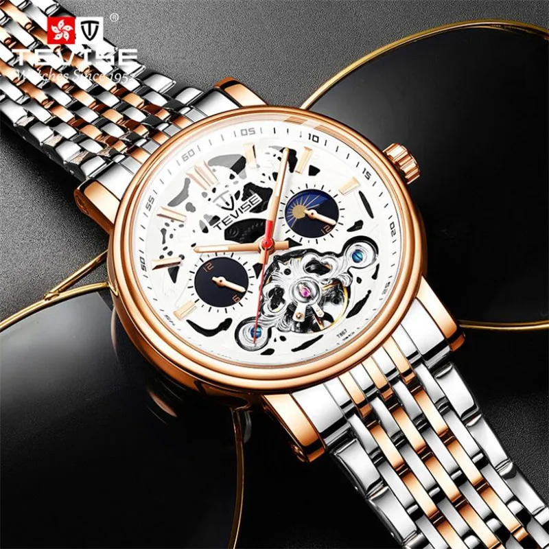 2021 New Tourbillon Military Watch TEVISE Men Sports Automatic mechanical Clock Men Sport Mens Army Watch Waterproof 30M