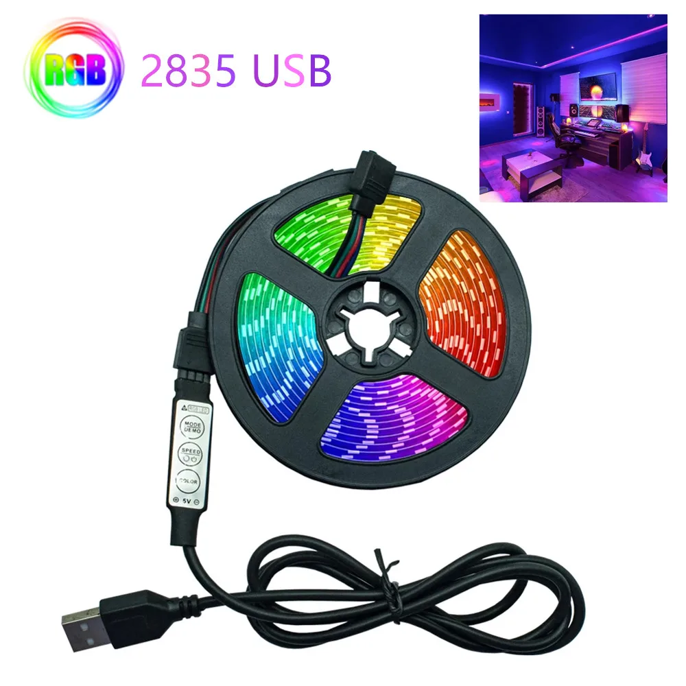 Светодиодная лента RGB 2835 с USB-кабелем и 3 кнопками управления 5 в постоянного тока