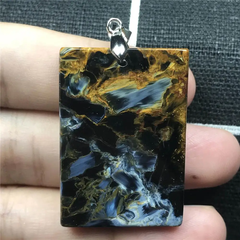 Натуральный Синий желтый кулон Pietersite для женщин и мужчин 37x26x6 мм, кубический кристалл, прямоугольник, любовь, модные украшения из бусин, кулон AAAAA