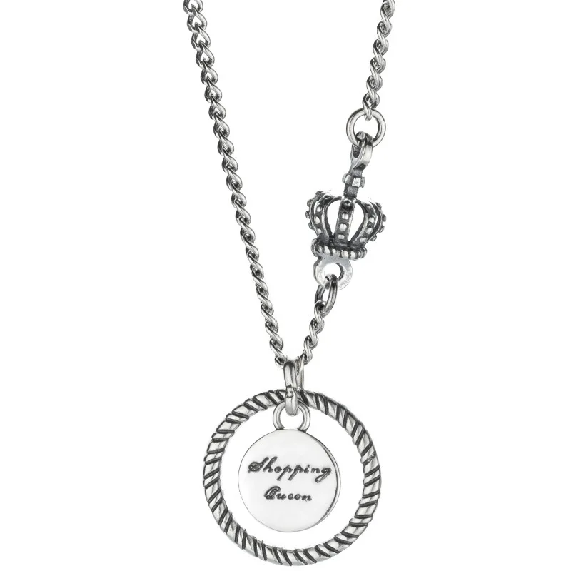 

New Arrival 100% 925 Sterling Silver Retro English Letter Coin Ladies Pendant Necklace Jewelry Women Sweater Chain No Fade
