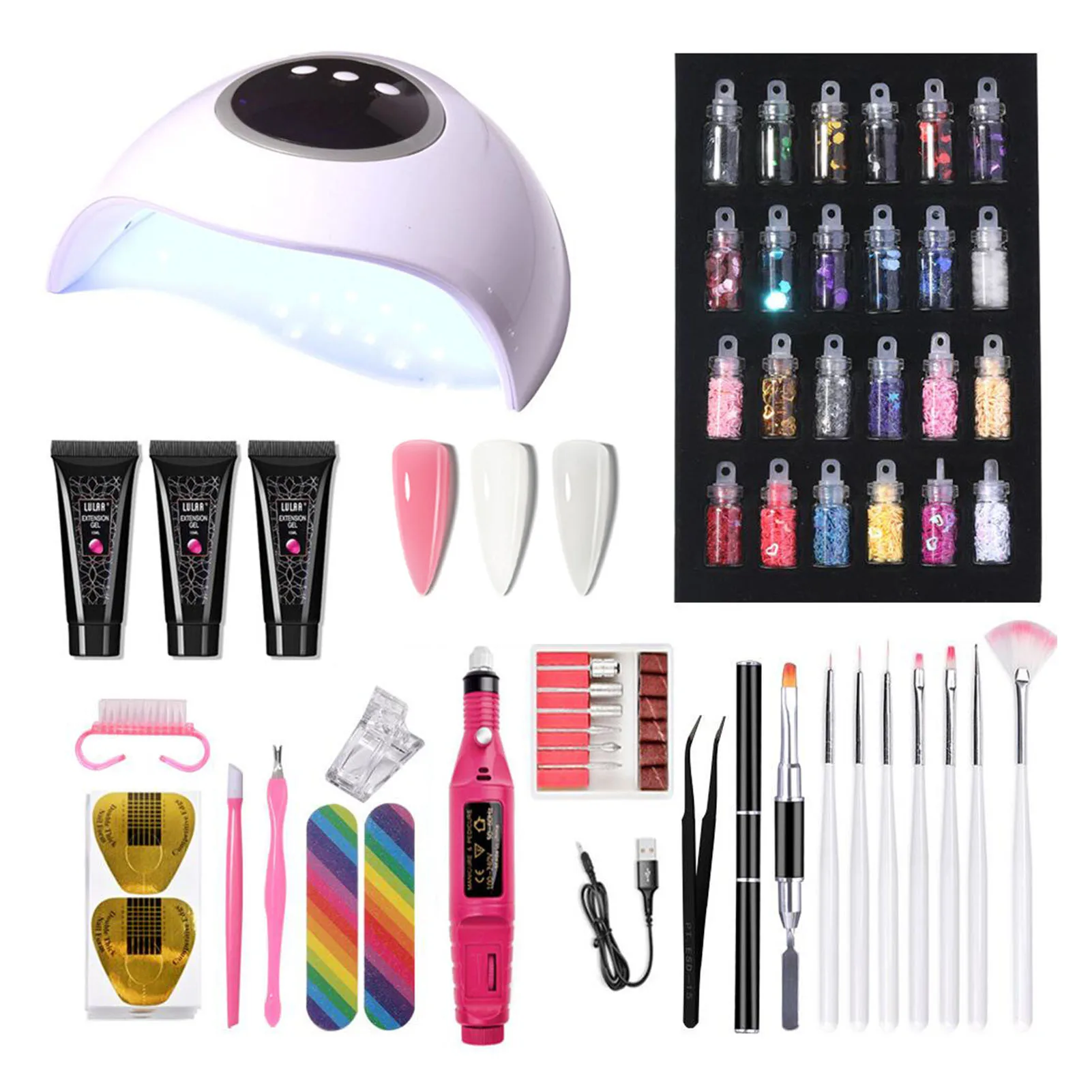 

Nail Set 54W UV 18LED Lamp Dryer With Nail Gel Polish Kit Beginner Decorative Manicure Set Electric Nail drill For Nail Tools