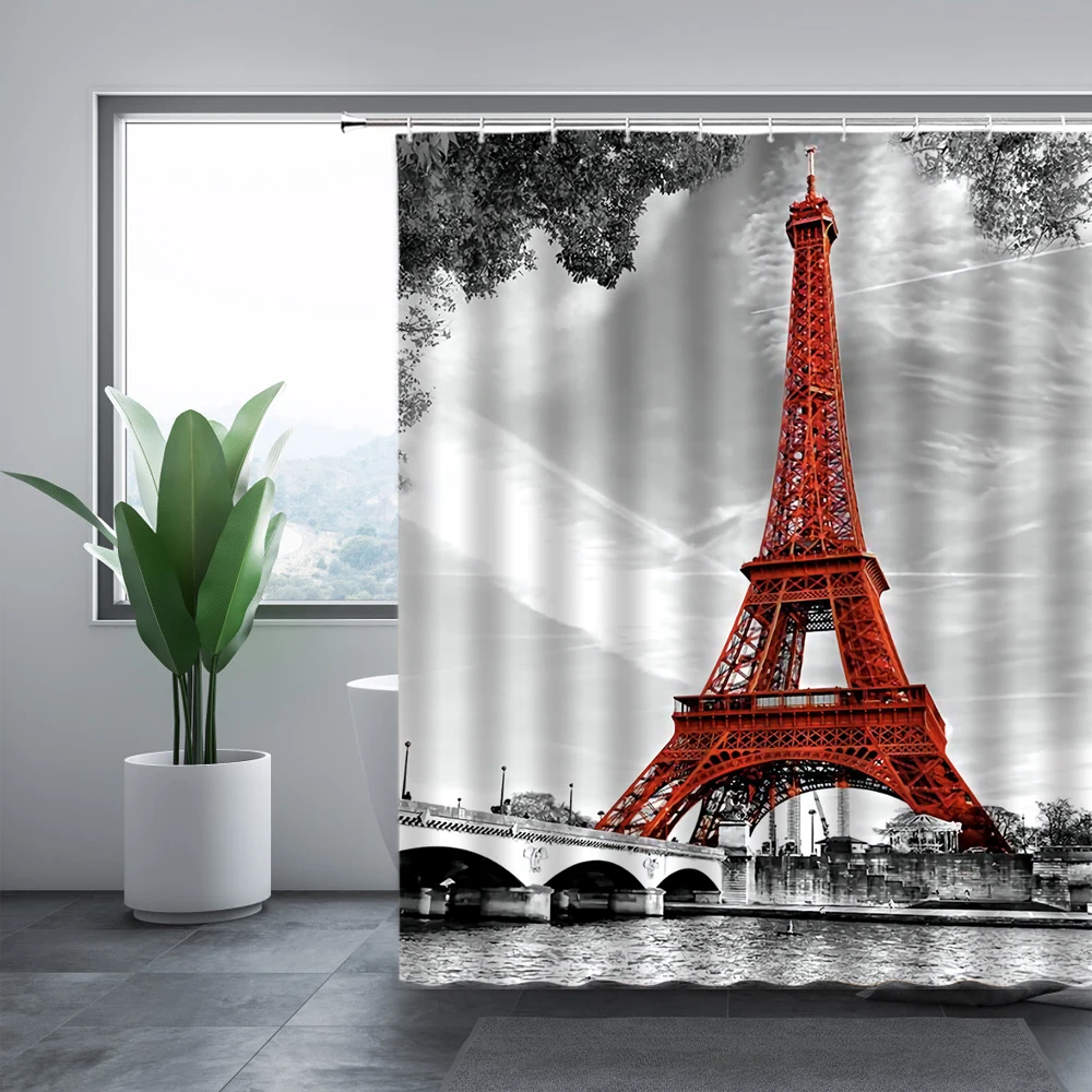 

Шторы для душа с рисунком Парижской башни, водонепроницаемые занавески для ванны из полиэстера, машинная стирка, с крючками, 3d-печать