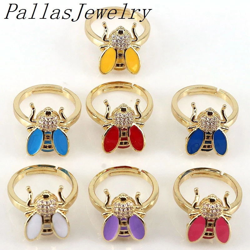 

10Pcs Fashionable enamel Colorful Insect Enamel Finger Ring for Women Gold Color Adjustable Rings Trendy Jewelry Gifts Party