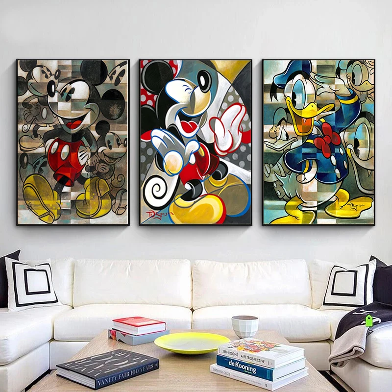 

Graffiti Art Disney Colorful Mickey and Donald Duck Posters and Prints On Canvas Paintings Wall art Picture for Living Room