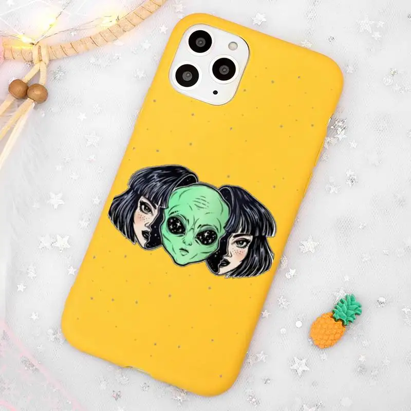 

Alien space cute cartoon Phone Case Candy Color Yellow for iPhone 11 12 pro XS MAX 8 7 6 6S Plus X 5S SE 2020 XR