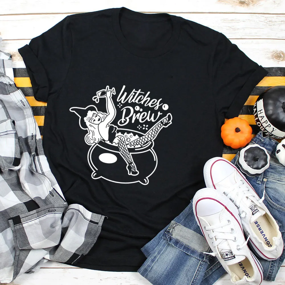 

Новое поступление рубашки Witches Brew для Хэллоуина 100% Хлопковая женская футболка унисекс забавный летний Повседневный Топ с коротким рукавом ...