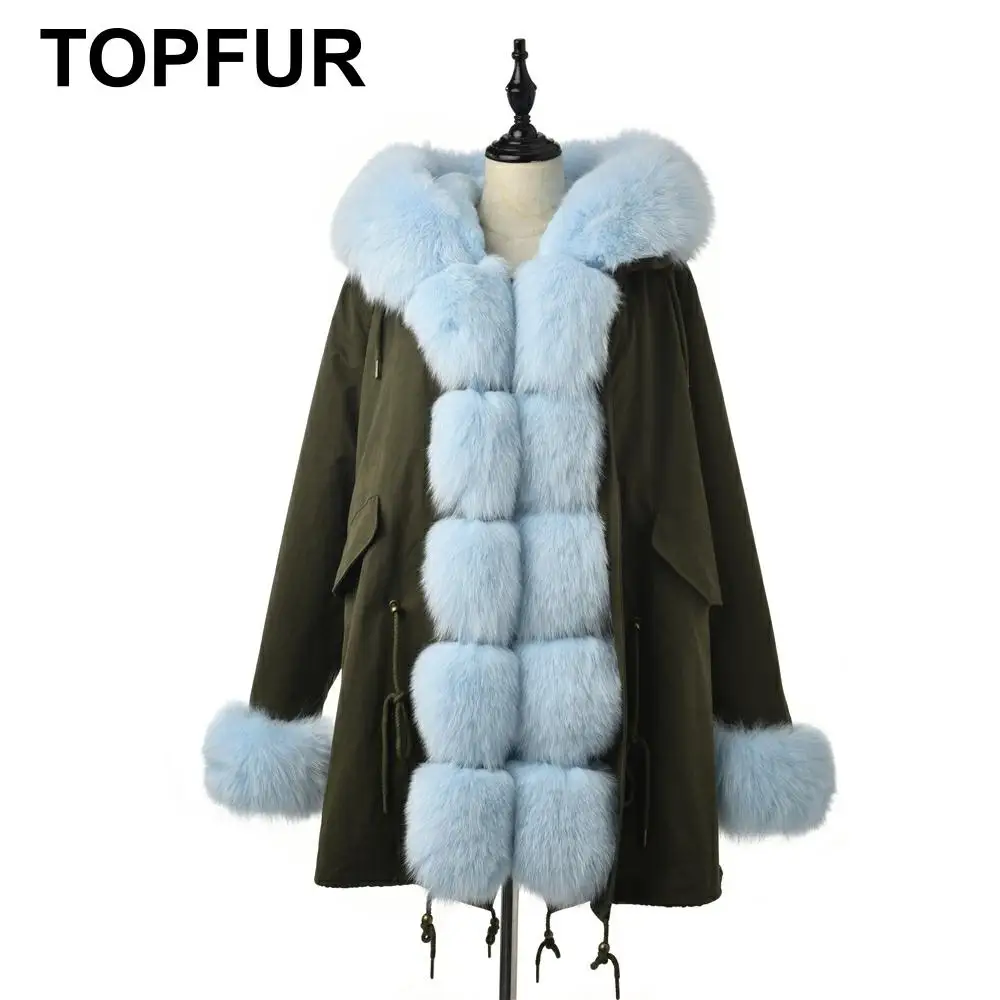 Парка женская средней длины на лисьем меху с капюшоном зиму|Шубы и дубленки| |
