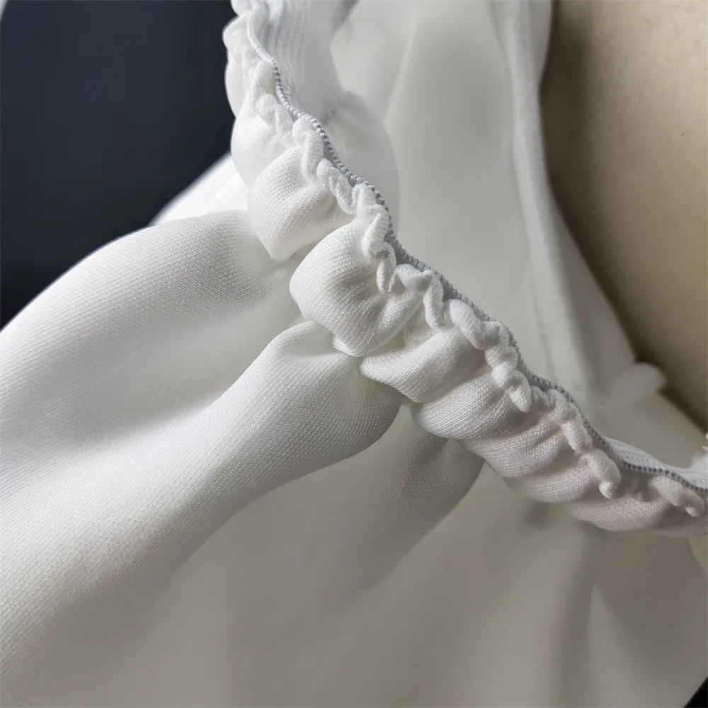

White Puff Sleeve Summer Dress Women Elegant Deep V-neck Mid-Calf Pleated Party Robe Femme Black Sexy Slipt Casual Maxi Dresses