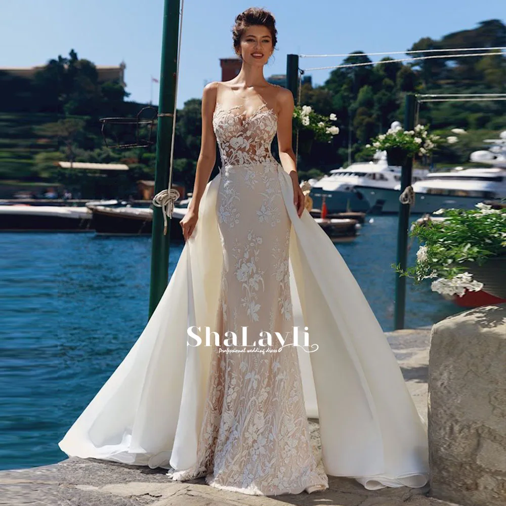 

Роскошное Свадебное платье, элегантное многослойное белое кружевное платье с V-образным вырезом, бусинами и кристаллами в виде листьев лото...