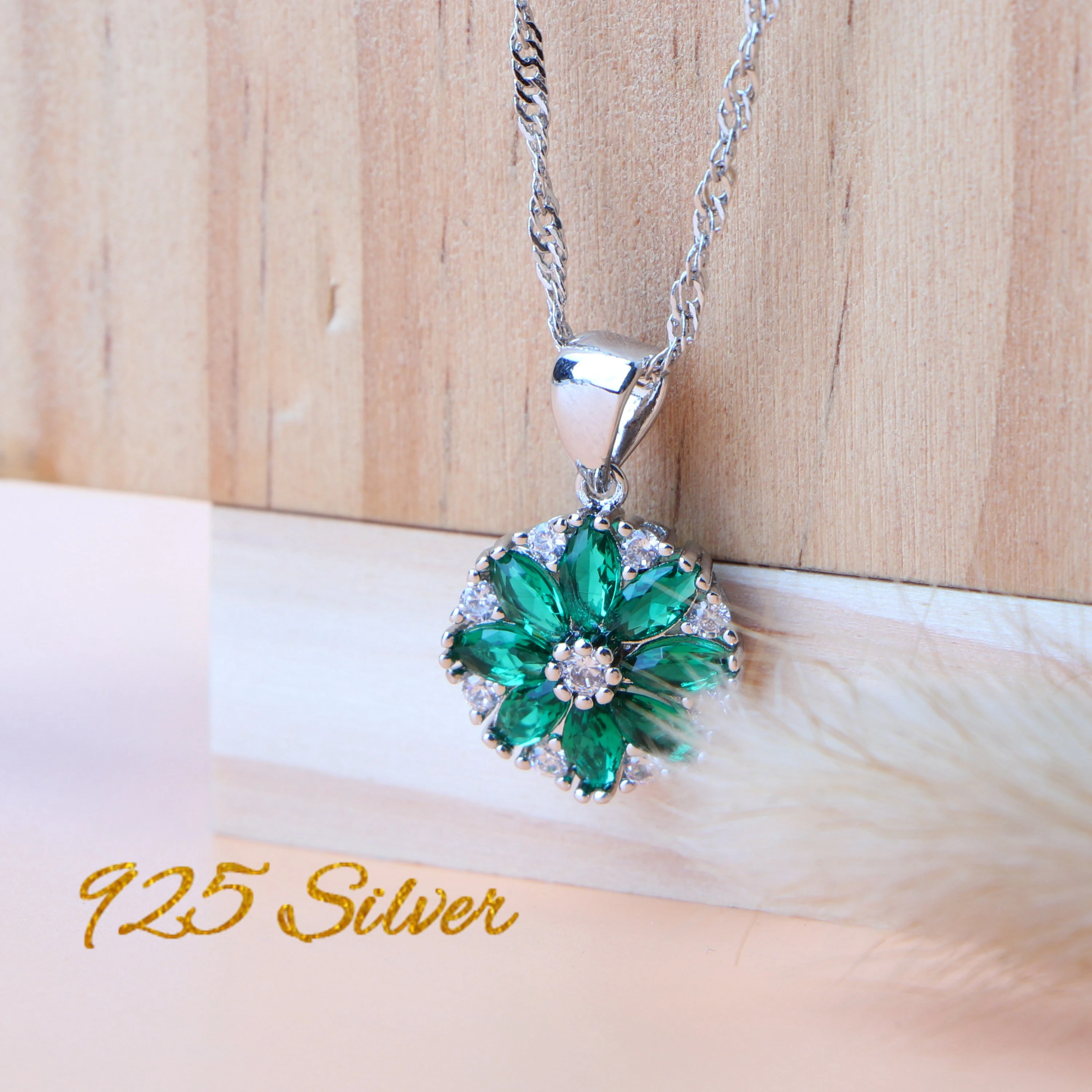 925 Sterling Silver Green Zirconia Jewelry Sets Stone Earrings For Women Wedding Pendant Rings Necklace Set Gift Box | Украшения и