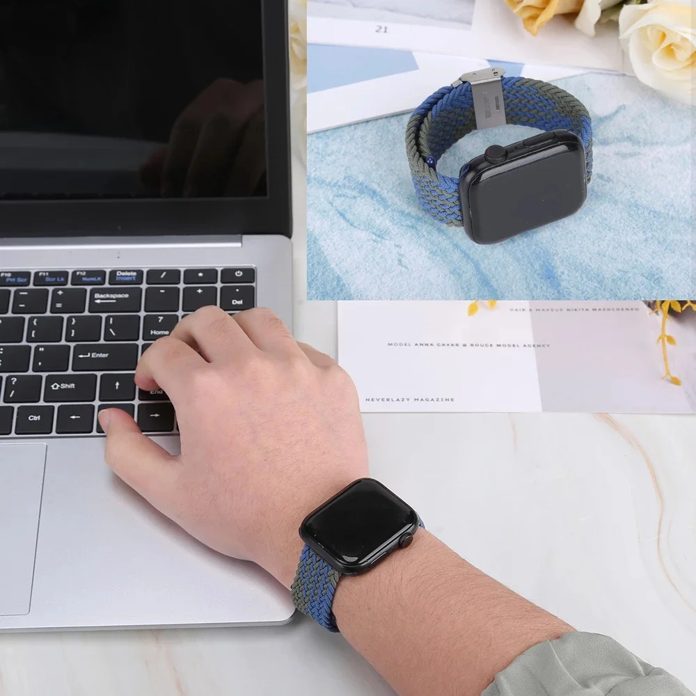 Ремешок нейлоновый для Apple Watch Band 44 мм 42 38 40 эластичный соло-браслет IWatch 6/SE/5/4/3
