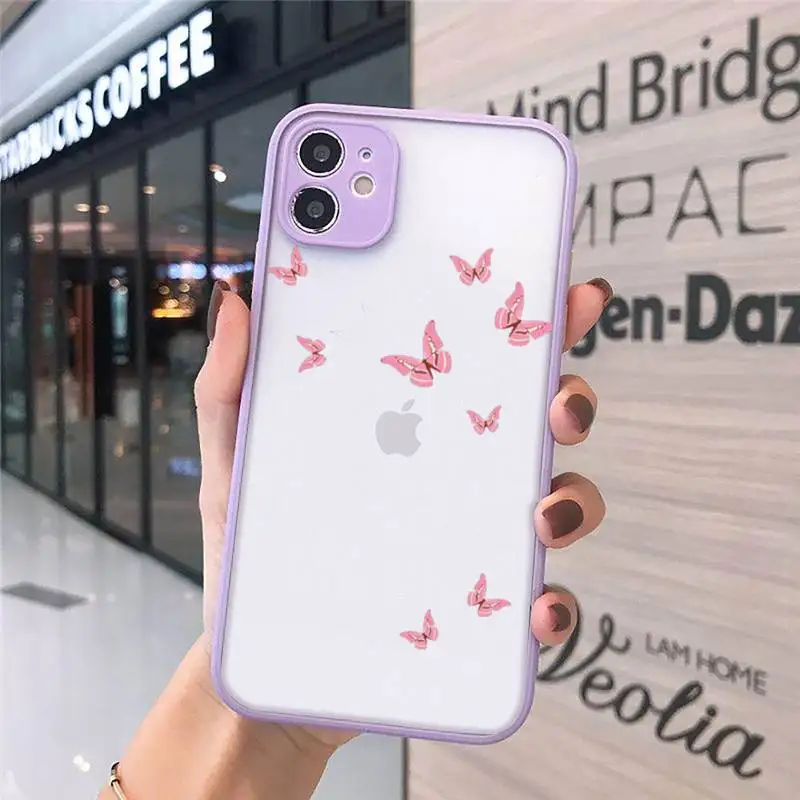 

Cute Butterfly beautiful animel Phone Cases Matte Transparent for iPhone 7 8 11 12 s mini pro X XS XR MAX Plus cover funda