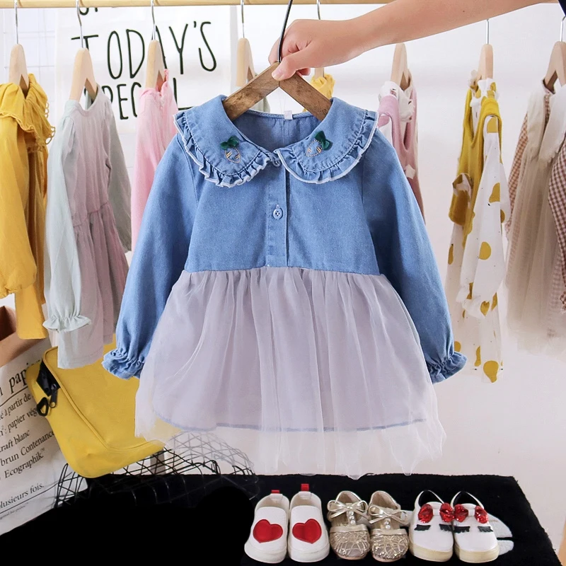 

Autumn Cotton Cute Kids Girl Dress Casual Outfits Baby Girl Long Sleeve Stitching Fashion Princess Dress Printing Dress Skirt