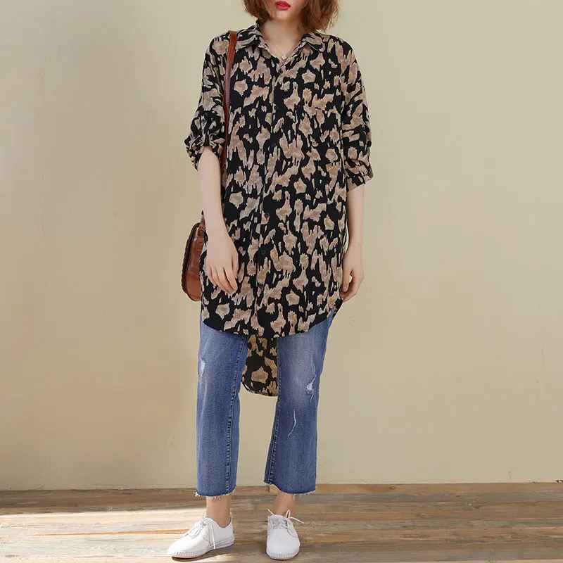 Женская винтажная блузка NYFS однобортная рубашка с леопардовым принтом Свободный