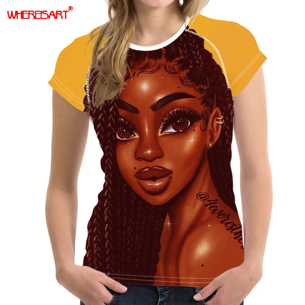 WHEREISART/рубашка Melanin женская черная африканская футболка с рисунком вьющихся волос