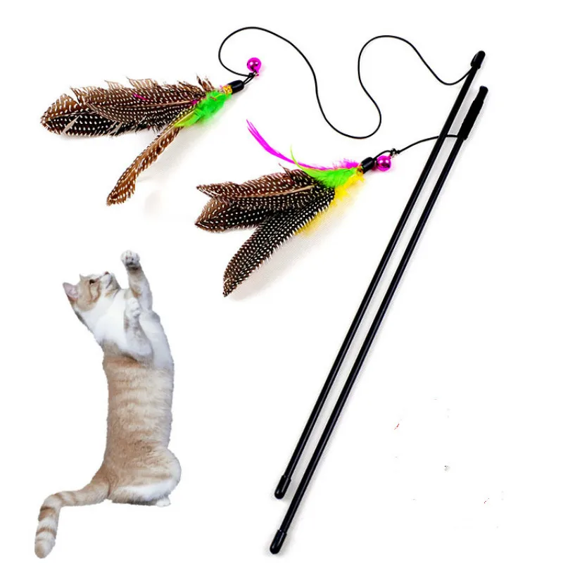 

Cat Interactive Toy Stick Feather Wand Small Bell Mouse Cage Toys Plastic Artificial Colorful Cat Teaser Toy Supplies 20pc/lot