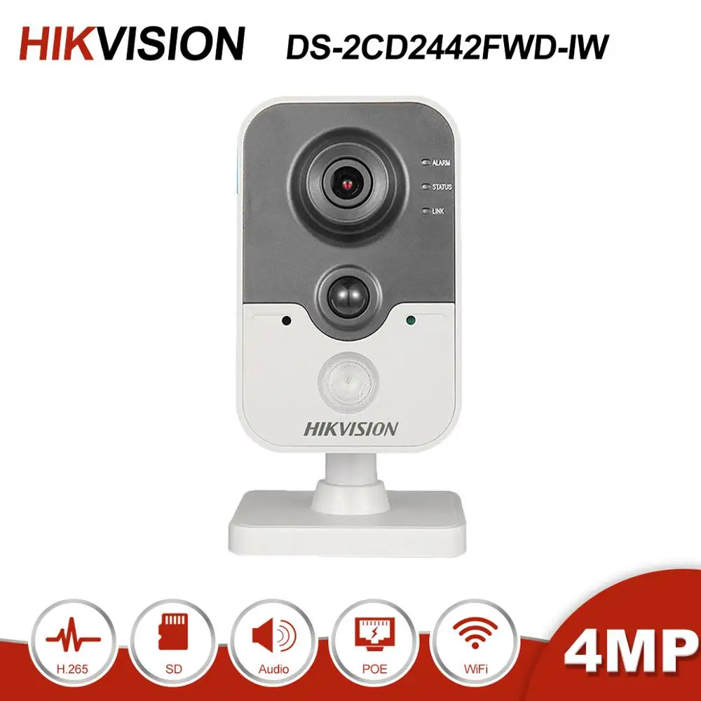 Hikvision, DS-2CD2442FWD-IW, беспроводная, 4MP, куб, POE, IP камера, безопасность, H.265, слот для sd-карты, камера видеонаблюдения, дешевая цена