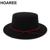 hoaree black bow fedoras female elegant winter woolen hats solid british casual brand 2021 new felt hats and caps