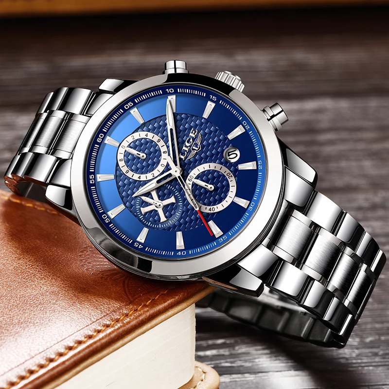 Часы наручные LIGE Мужские кварцевые модные брендовые Роскошные