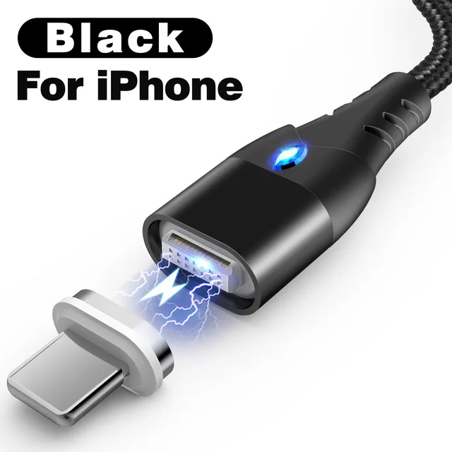 For iPhone Black Магнитный кабель GETIHU 2 м, быстрая зарядка 3A для iPhone 11, samsung, зарядное устройство, быстрая зарядка 3,0, Micro usb type-C, магнитный шнур для зарядки телефона и передачи данных - Цвет: For iPhone Black