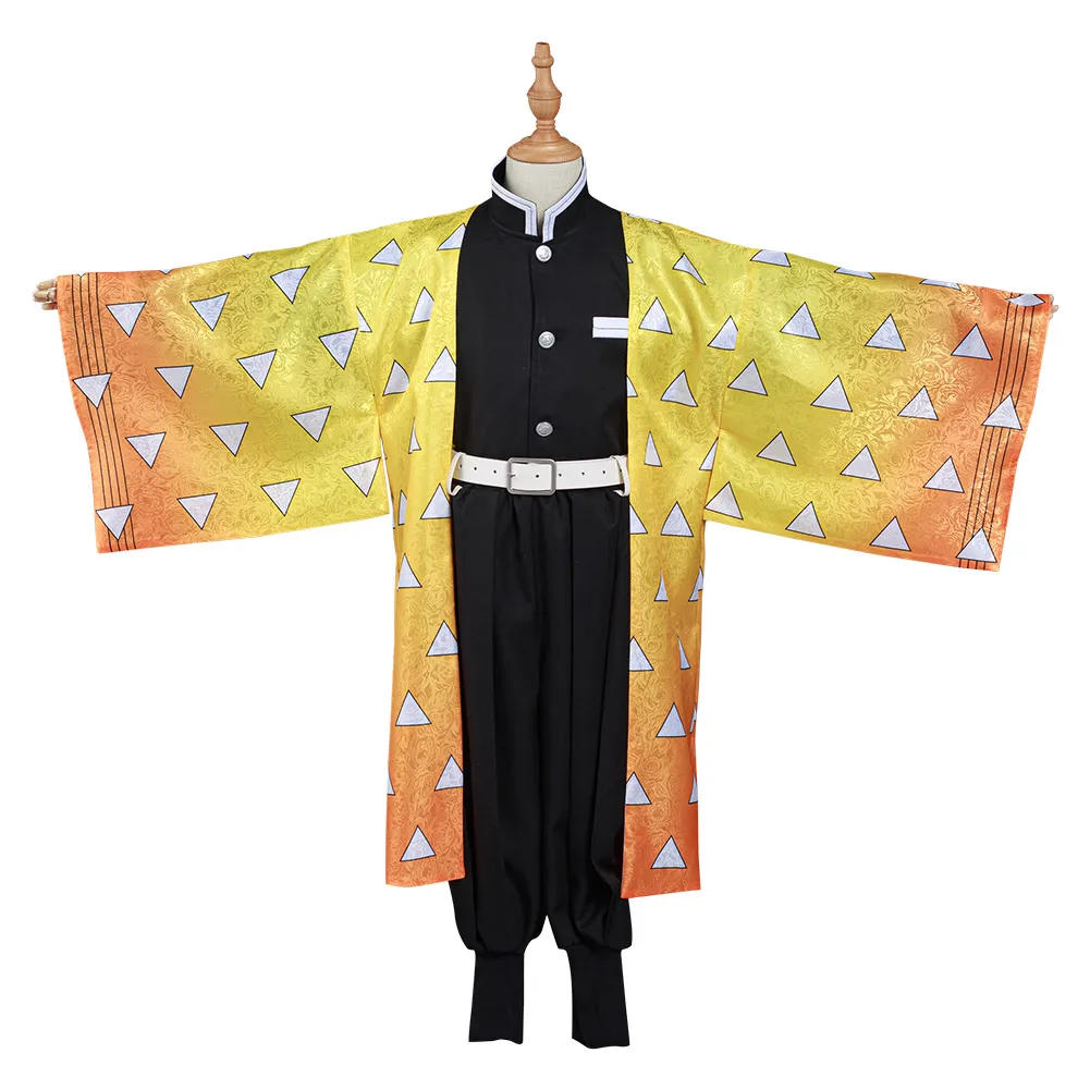 Kids Demon Slayer Agatsuma Zenitsu Cosplay Costume Kids Kimono Outfits Halloween Carnival Suit